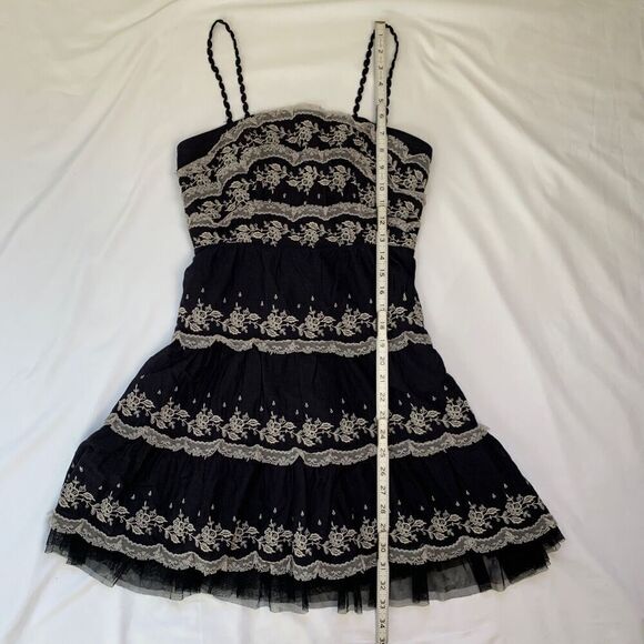 Free People Ruffle Lace Tiered Mini Dress 0 XS Black Dark Romantic Whimsygoth - Picture 6 of 12